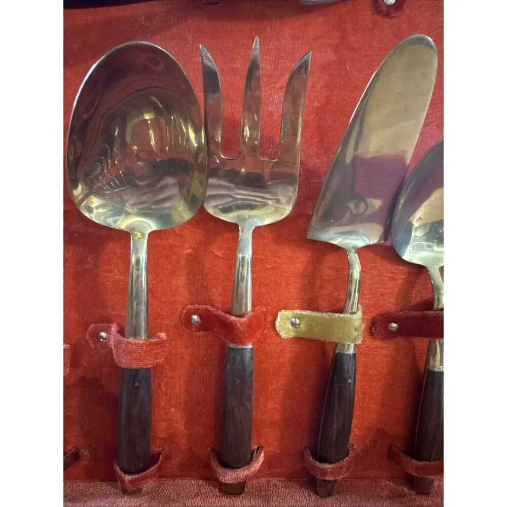 Vintage Thai Brass and Rosewood Flatware Set In Box - Svc for Twelve 142 PC READ